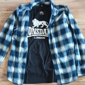 Lonsdale London Black T-Shirt with Blue Plaid Shirt